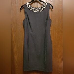 Calvin Klein Gray Sheath Dress with Pearl-Embellished Neckline 8P